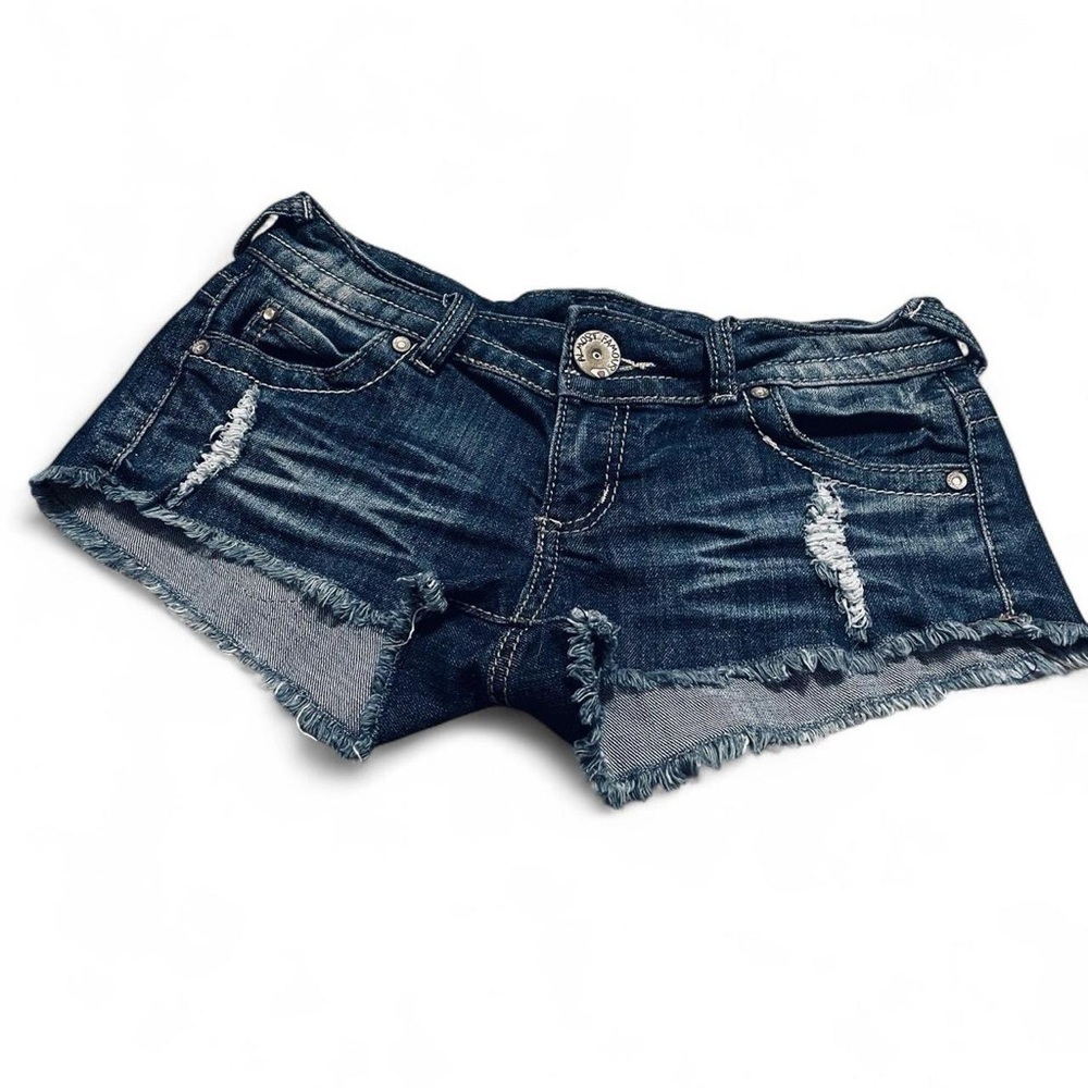 Almost Famous Blue Jean Shorts Distressed Frayed